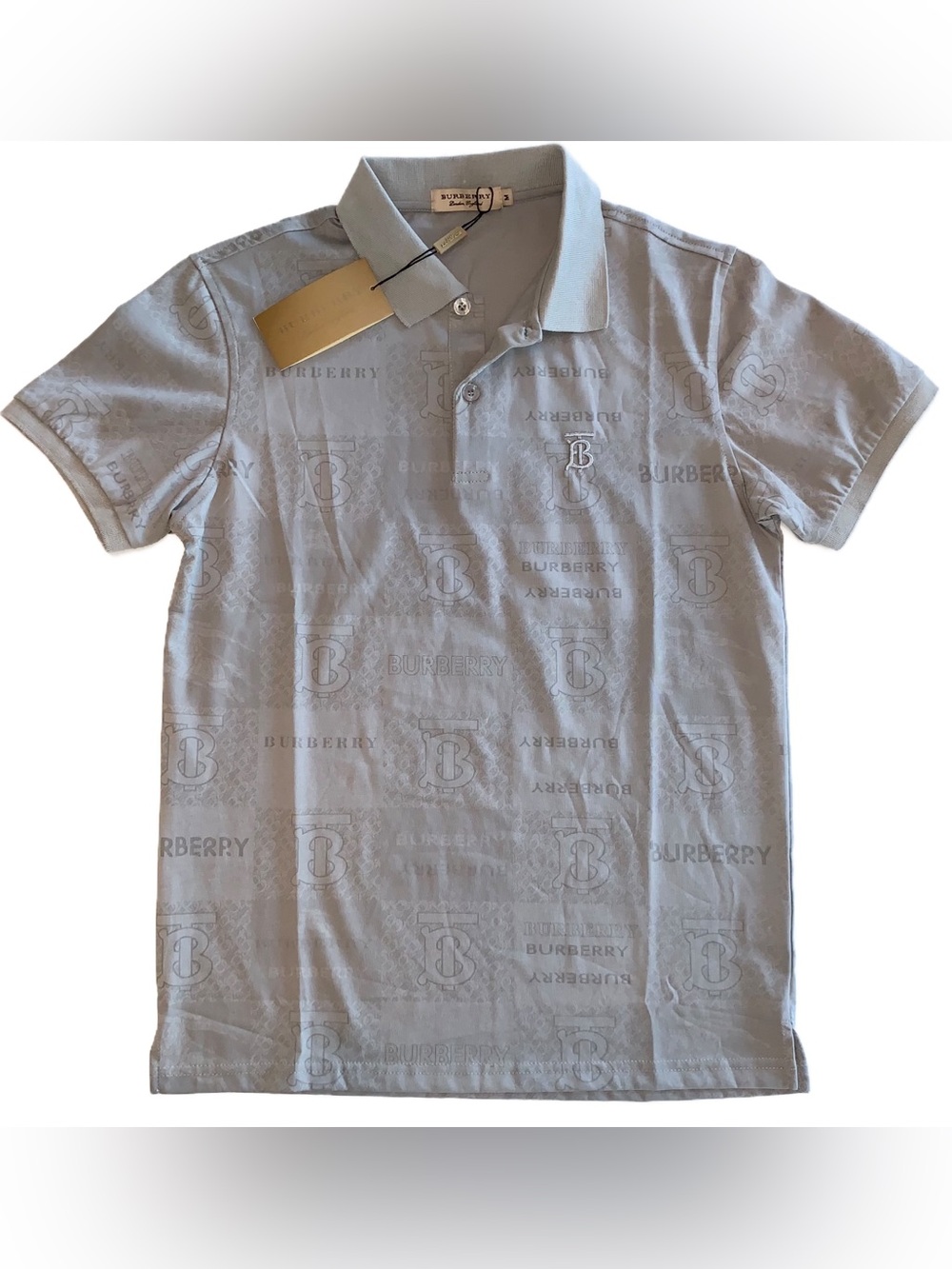 Burberry Men’s TB Monogram Print Gray Polo Size M